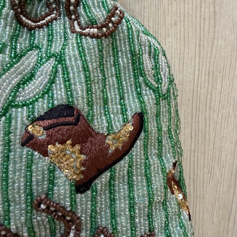 Beaded Green Western Boot Drawstring Shoulder Bag… - image 3